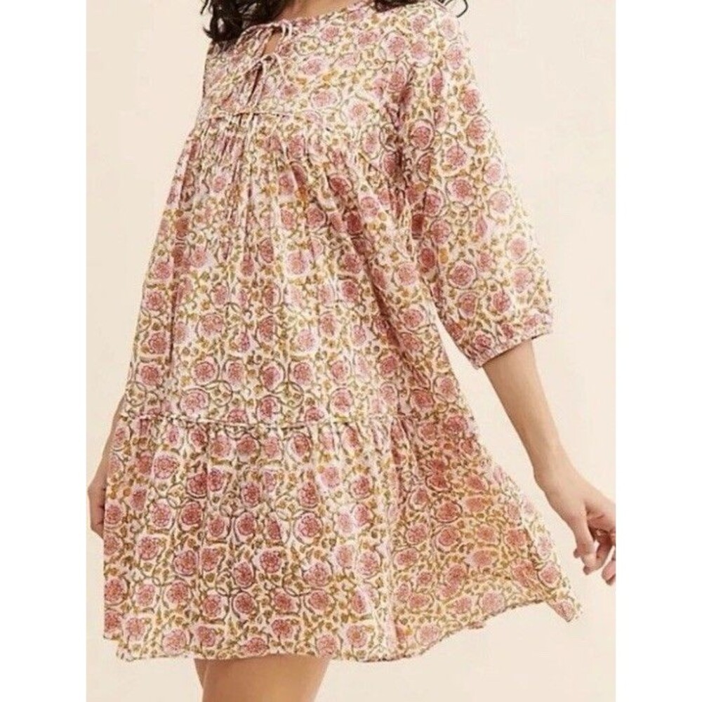 Maelu Pink Floral Babydoll Mini Dress Sz Small